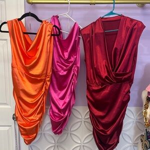 Elegant Draped Women's Dresses - Red, Pink, Orange